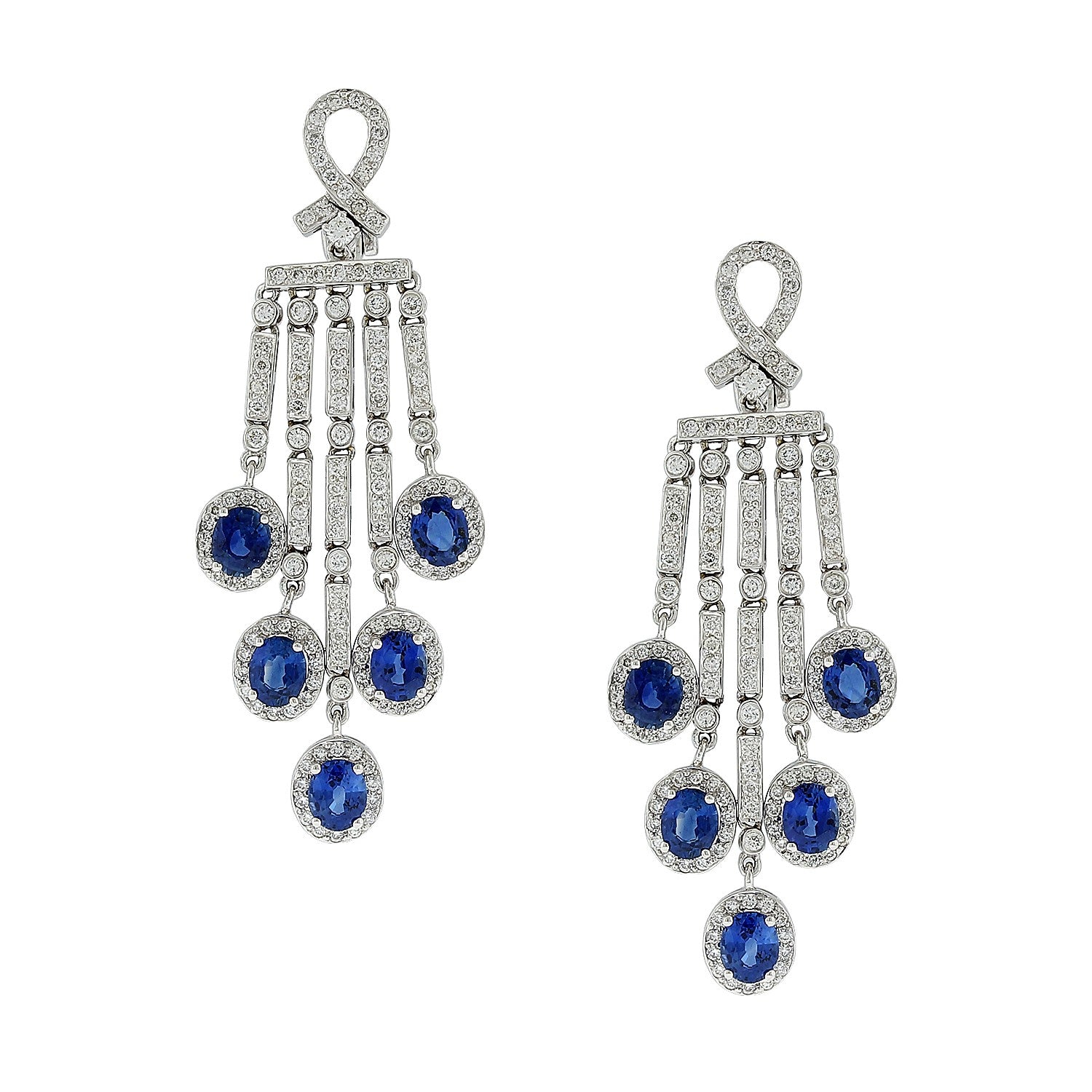 Blue Sapphire Diamond Chandelier Drop Earrings