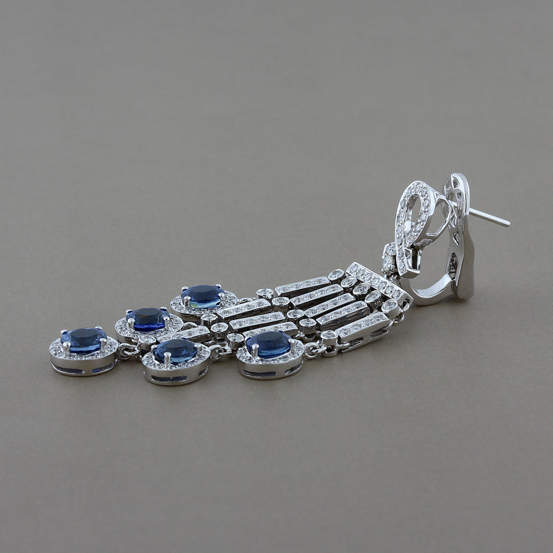 Blue Sapphire Diamond Chandelier Drop Earrings