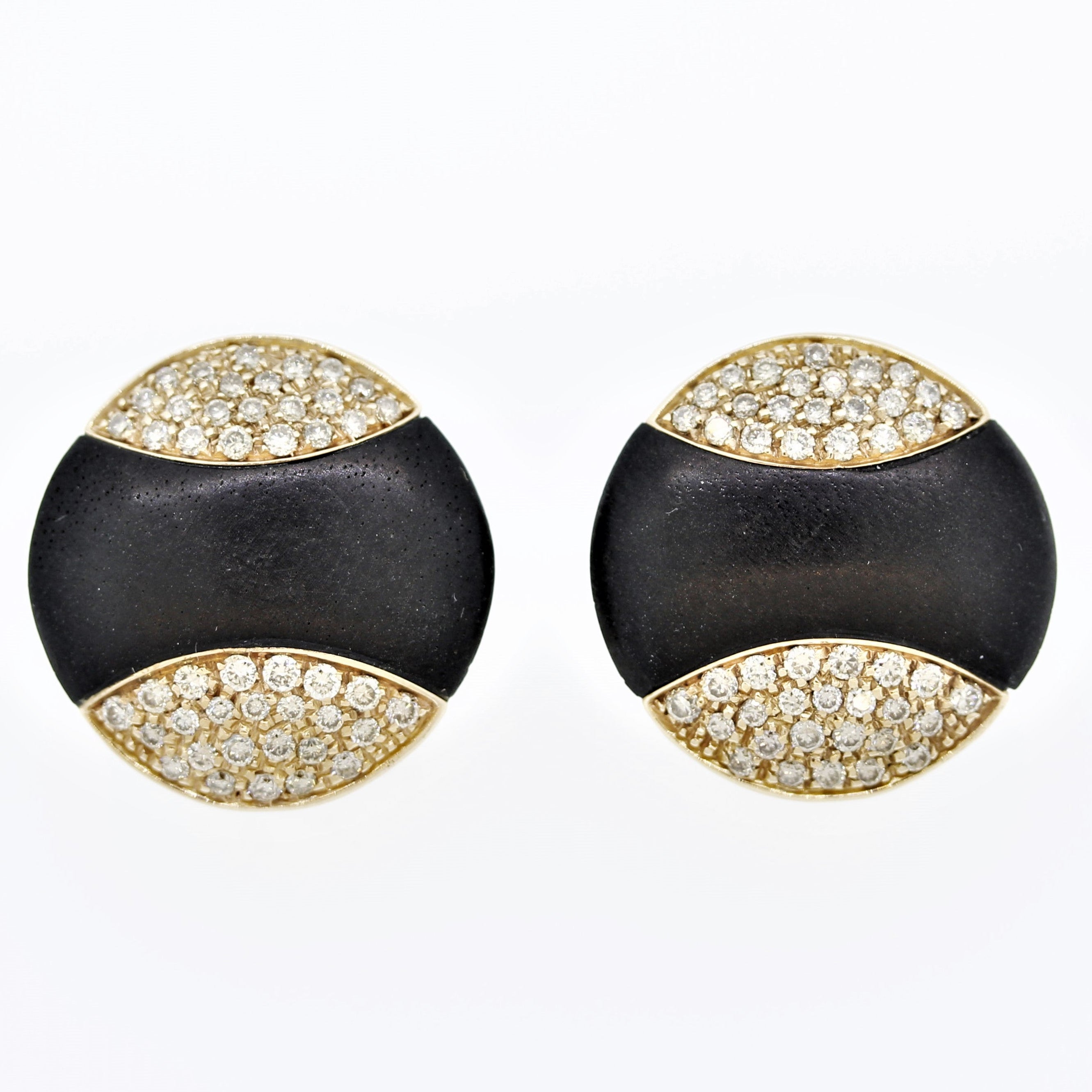 Black-Coral Diamond Gold Round Button Earrings