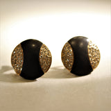 Black-Coral Diamond Gold Round Button Earrings