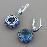 London Blue Topaz Sapphire Black Diamond Gold Cluster Drop Earrings