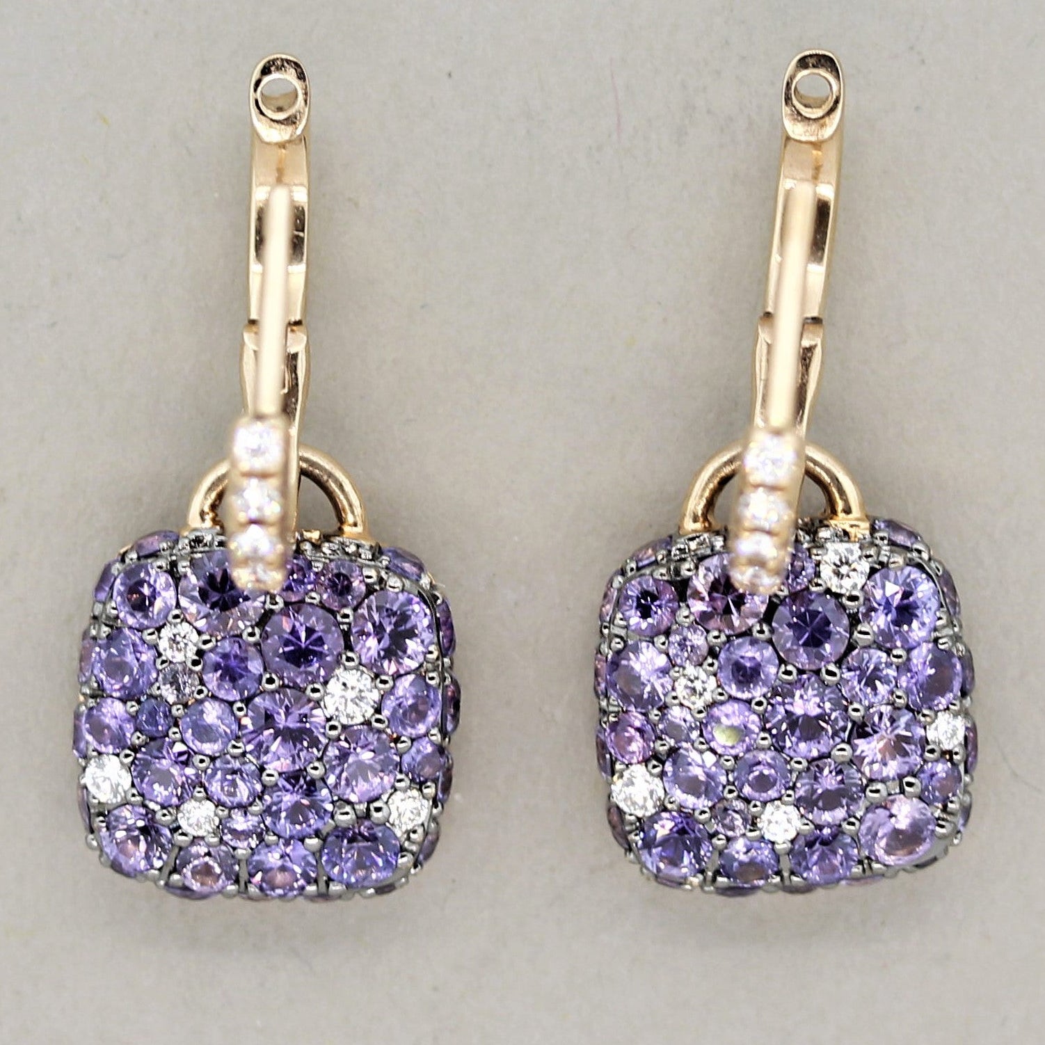 Purple Sapphire Diamond Gold Drop Earrings