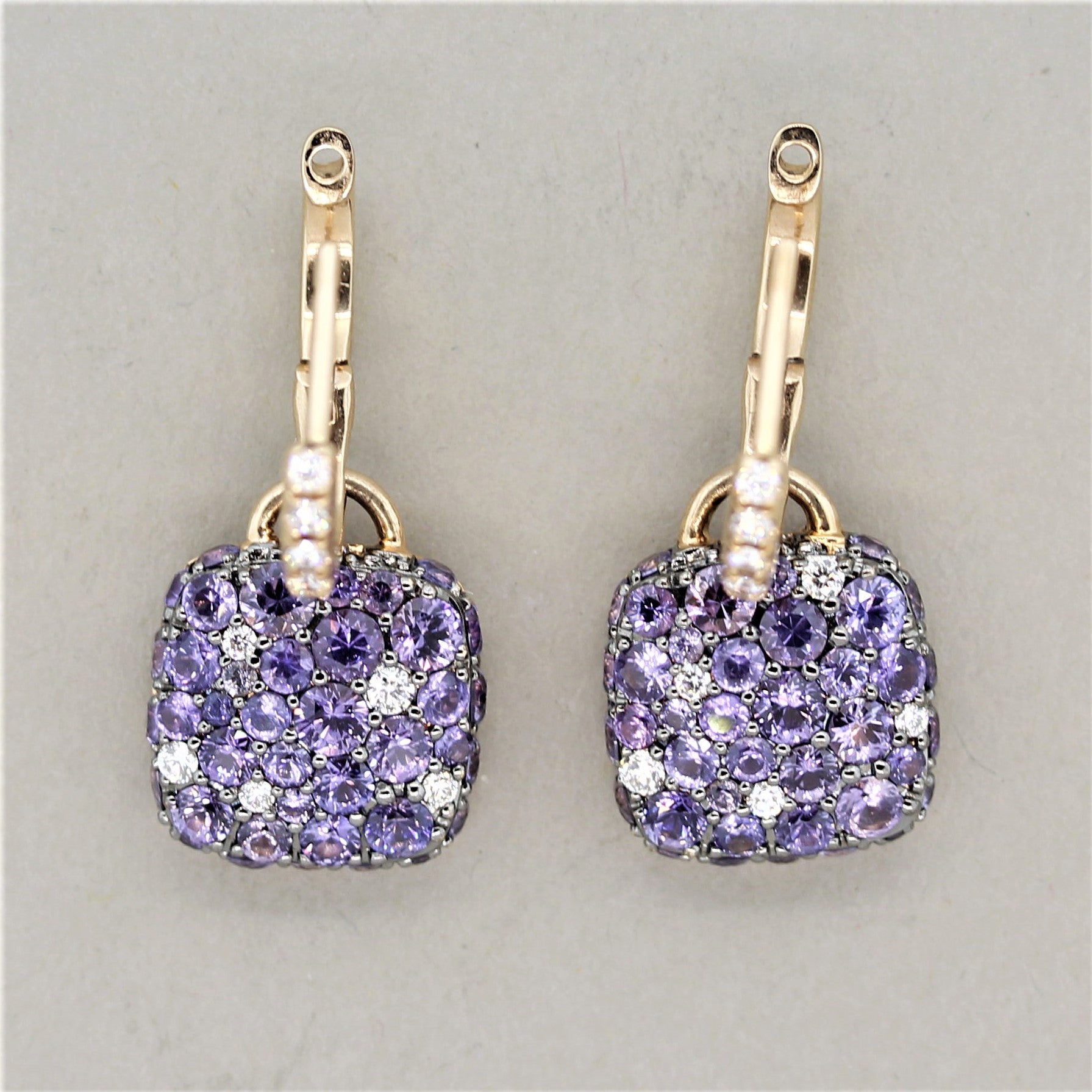 Purple Sapphire Diamond Gold Drop Earrings