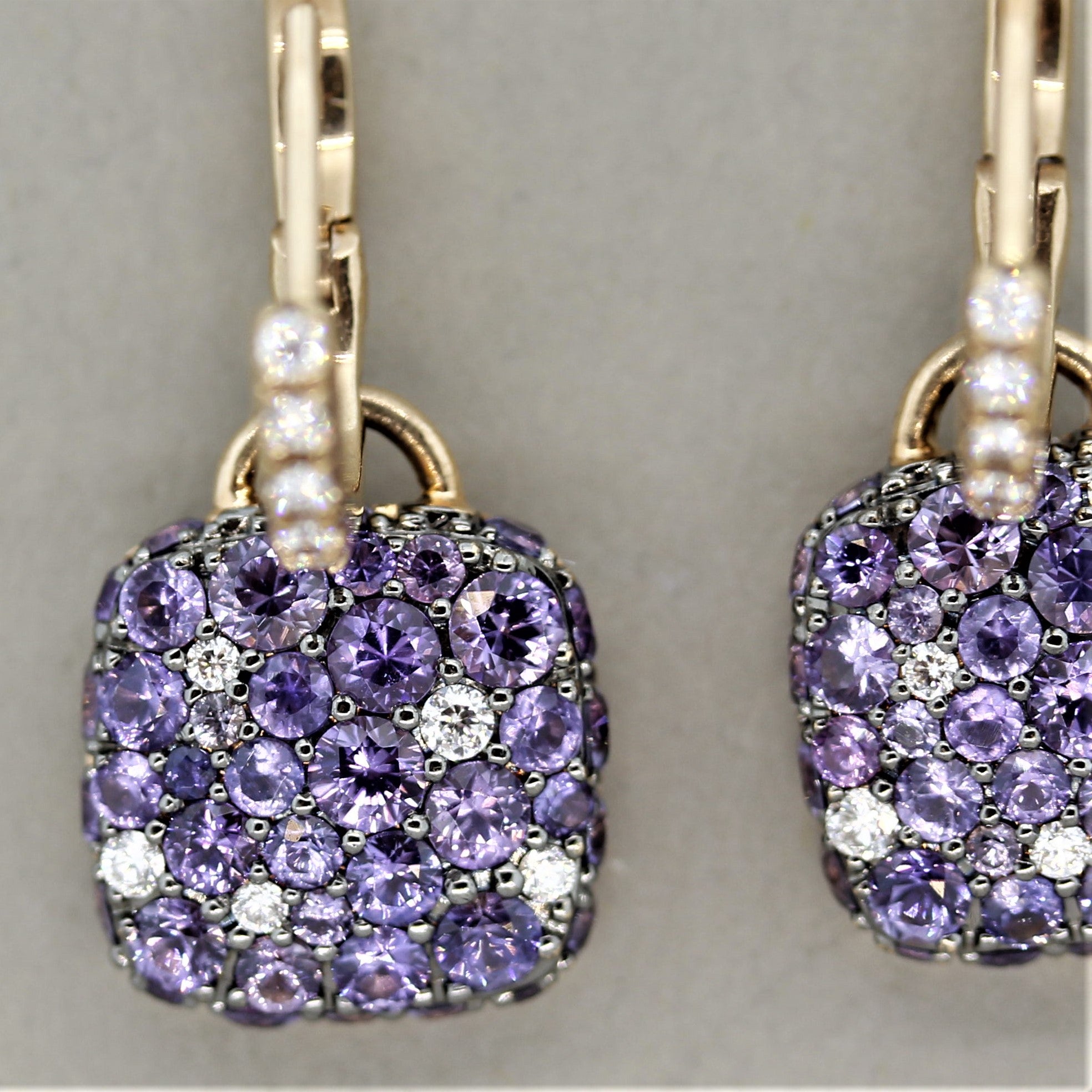 Purple Sapphire Diamond Gold Drop Earrings