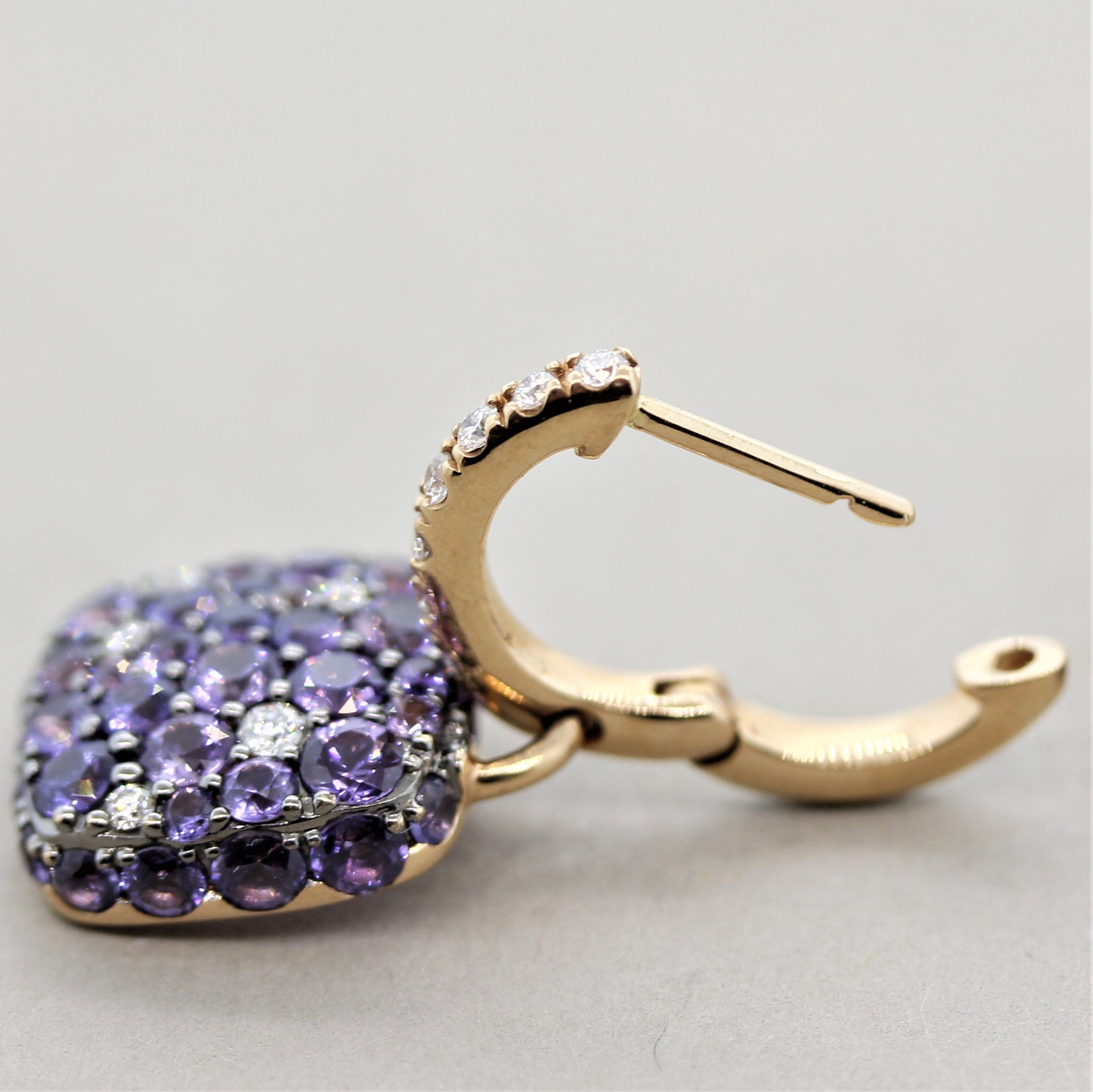 Purple Sapphire Diamond Gold Drop Earrings