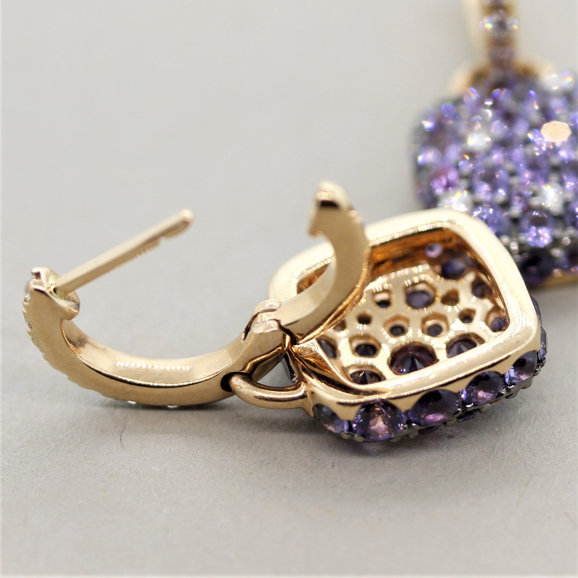 Purple Sapphire Diamond Gold Drop Earrings