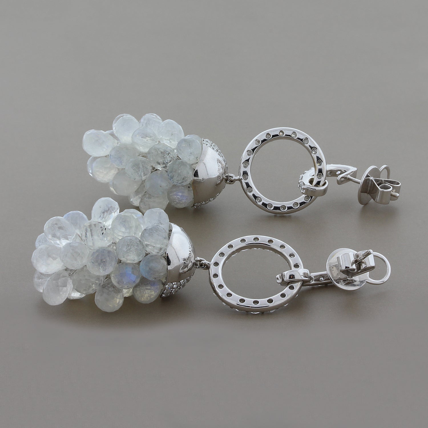 Moonstone Diamond Gold Chandelier Drop Earrings