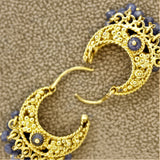 Sapphire Bead Gold Tassel Earrings