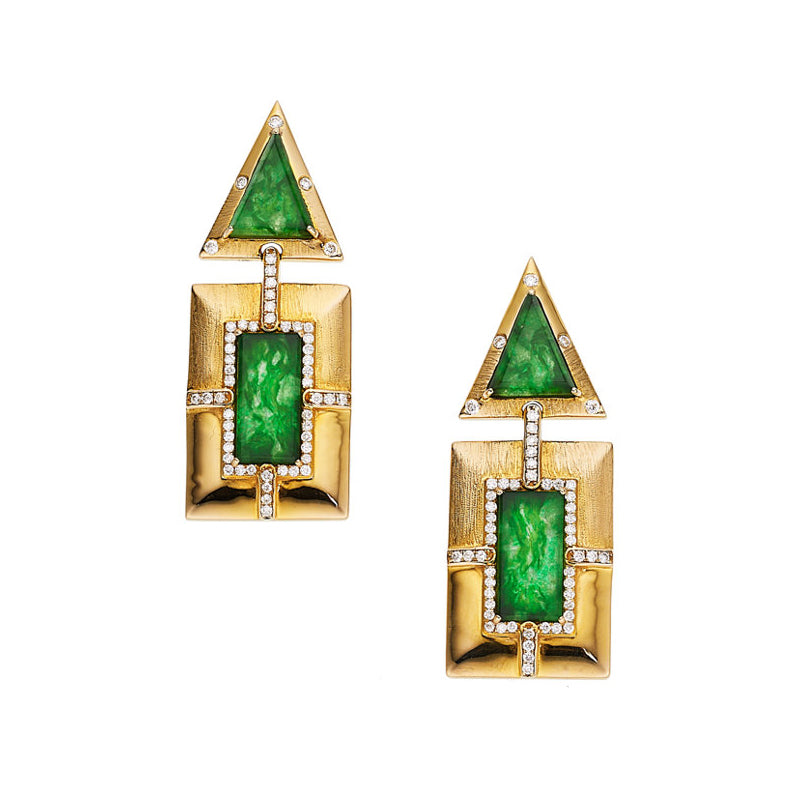 Estate Jadeite Jade Diamond Gold Drop Earrings