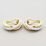 Diamond Tri-Tone Gold Hoop Earrings