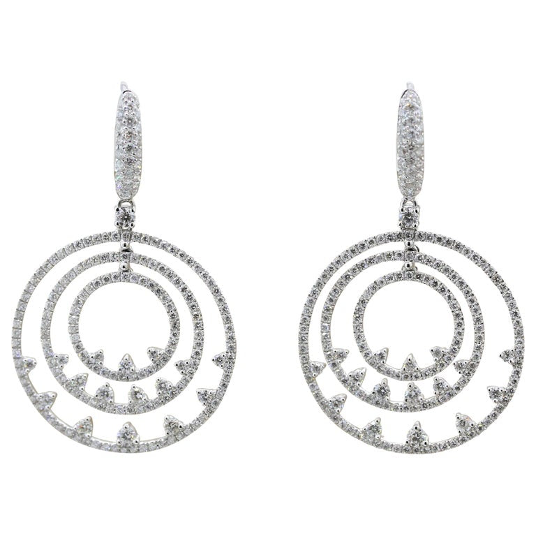 Modern Diamond Gold Triple-Hoop Drop Earrings