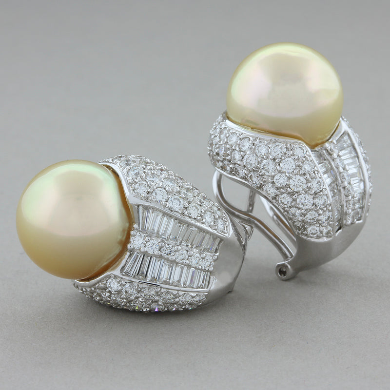 Golden South Sea Pearl Diamond Gold Earrings