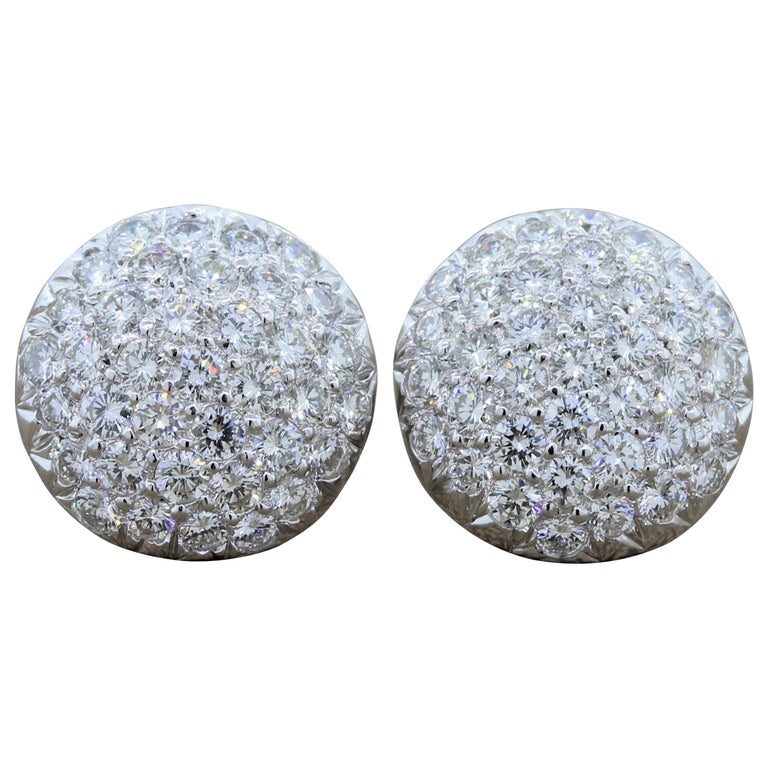 Diamond Platinum Cluster Button Earrings