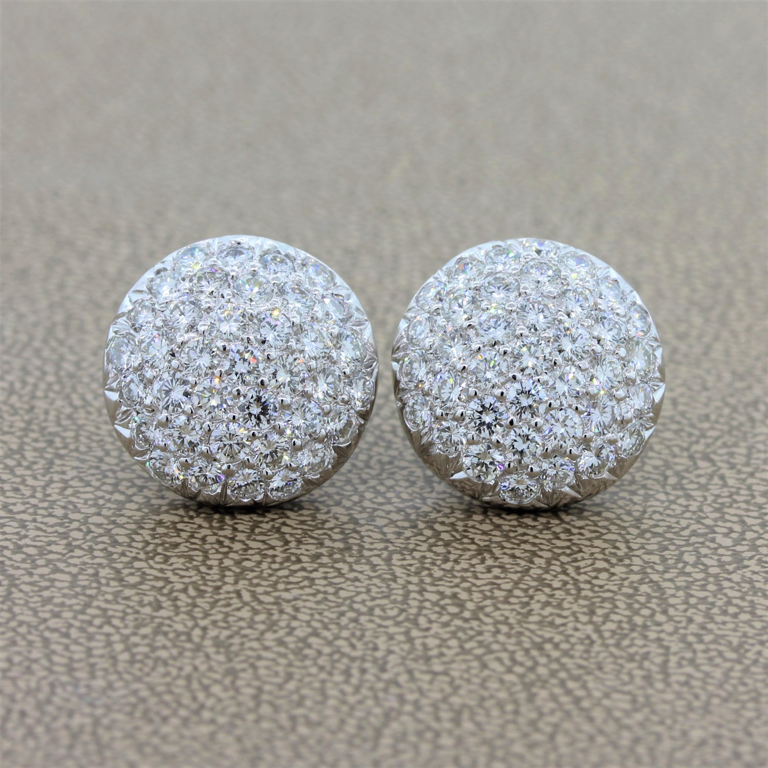 Diamond Platinum Cluster Button Earrings