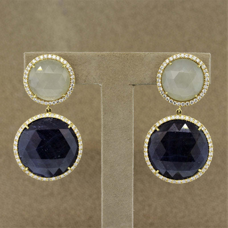 Blue & White Sapphire Diamond Gold Drop Earrings