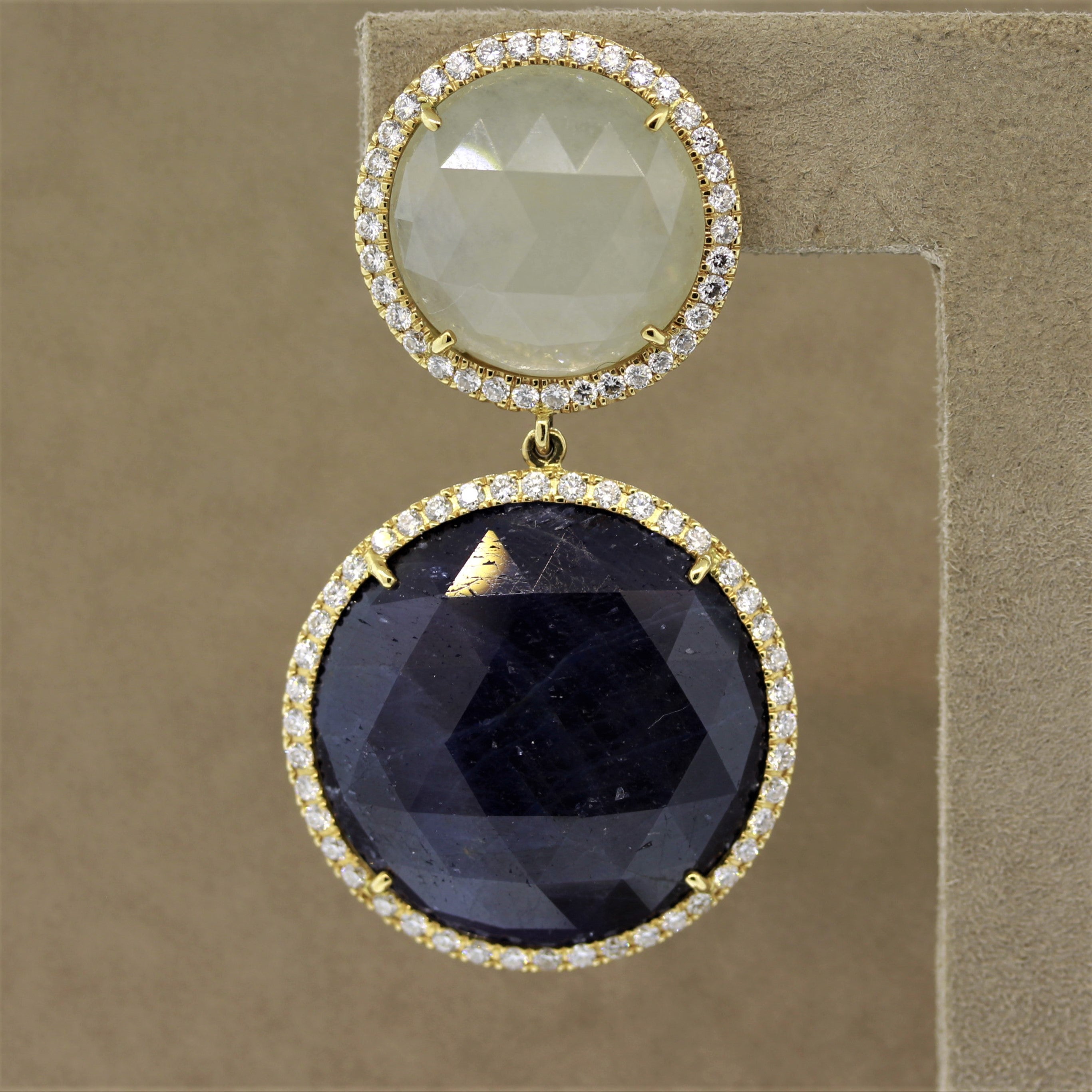 Blue & White Sapphire Diamond Gold Drop Earrings