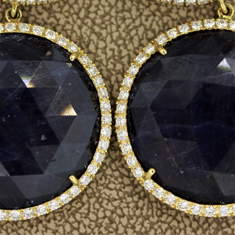 Blue & White Sapphire Diamond Gold Drop Earrings