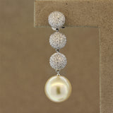 Golden South Sea Pearl Diamond Drop Earrings
