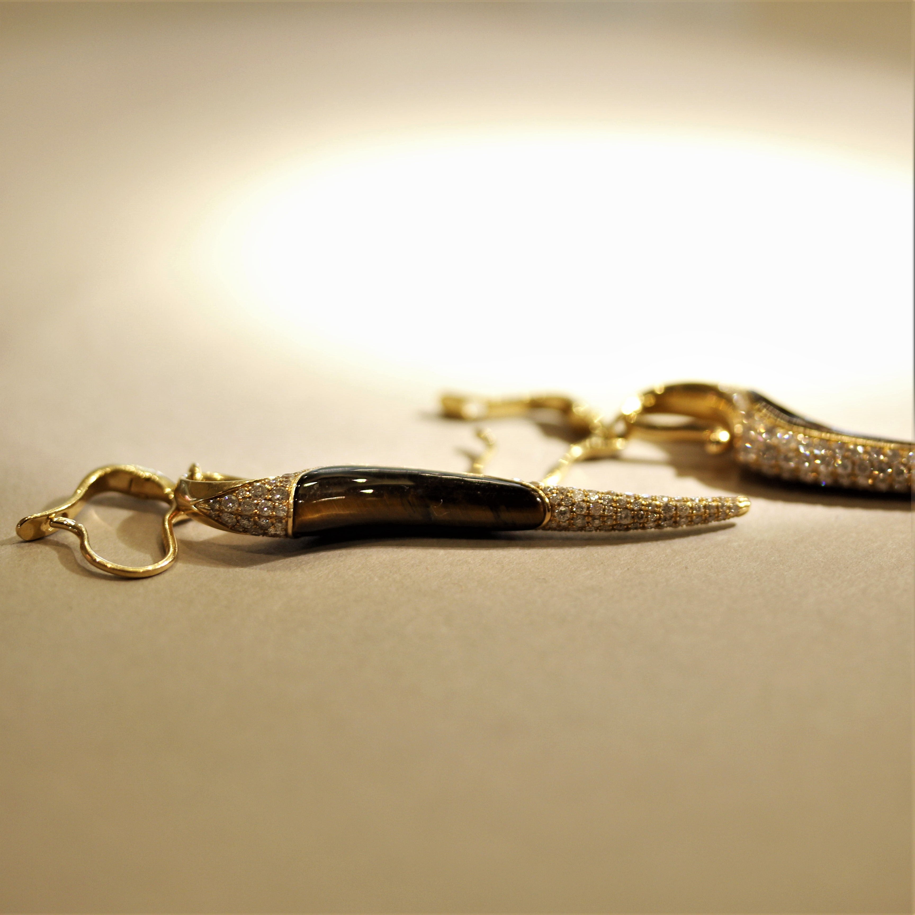 Diamond Tiger’s Eye Gold Drop Earrings