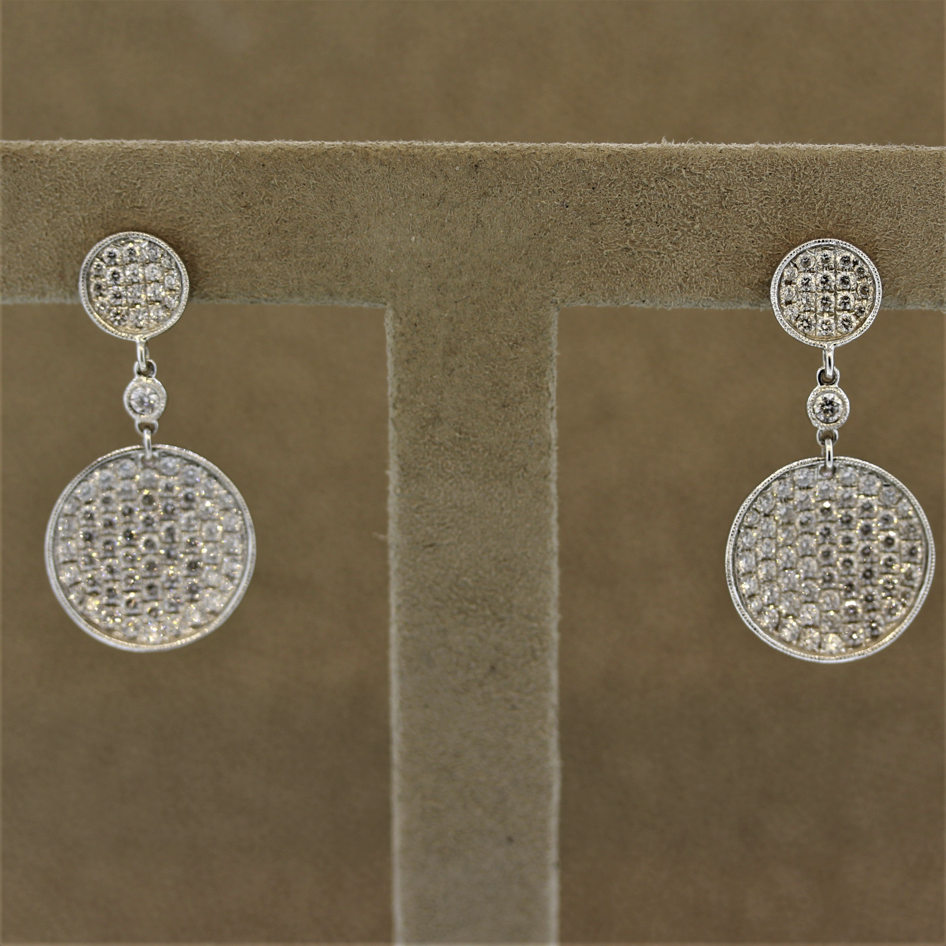 Diamond Disc Gold Drop Earrings