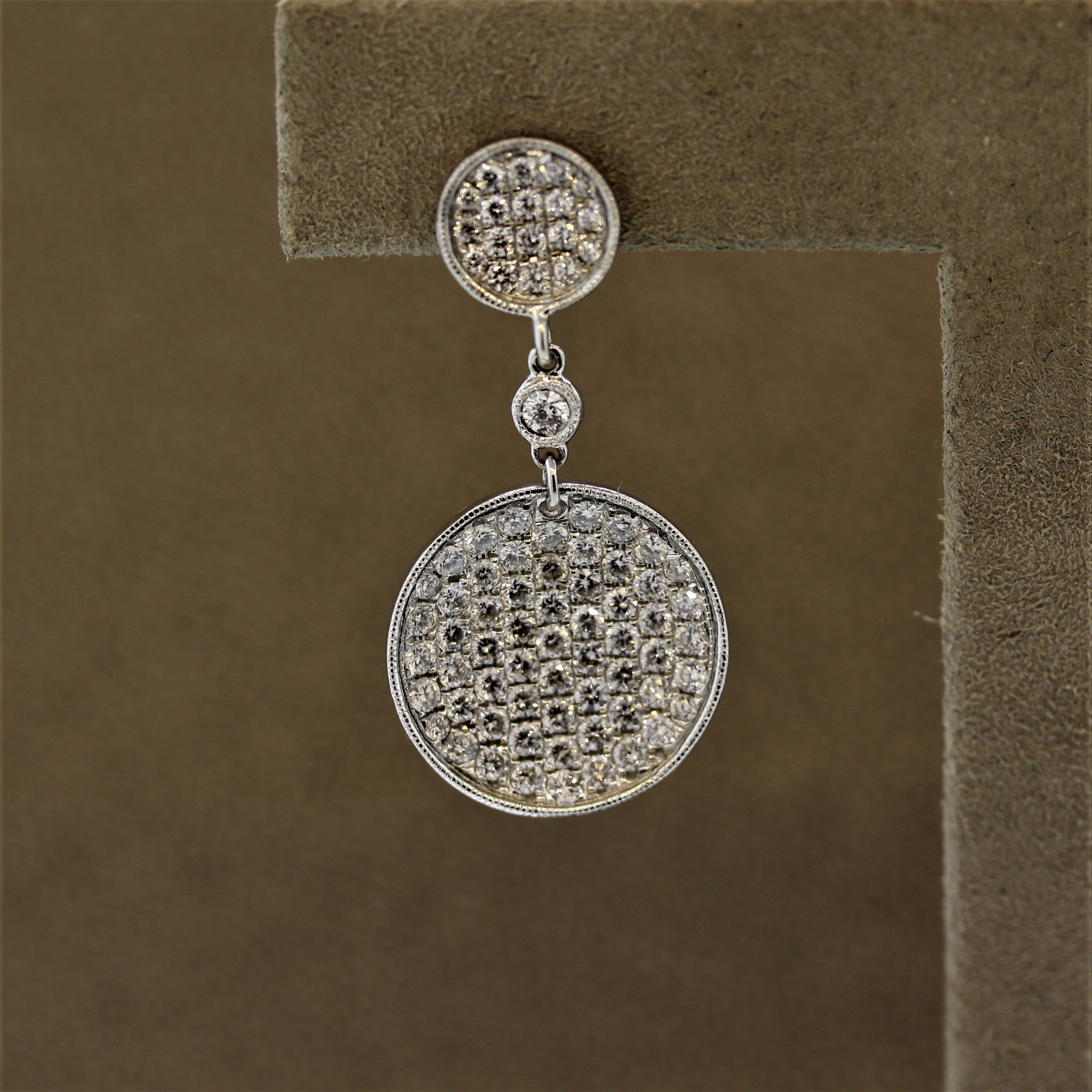 Diamond Disc Gold Drop Earrings