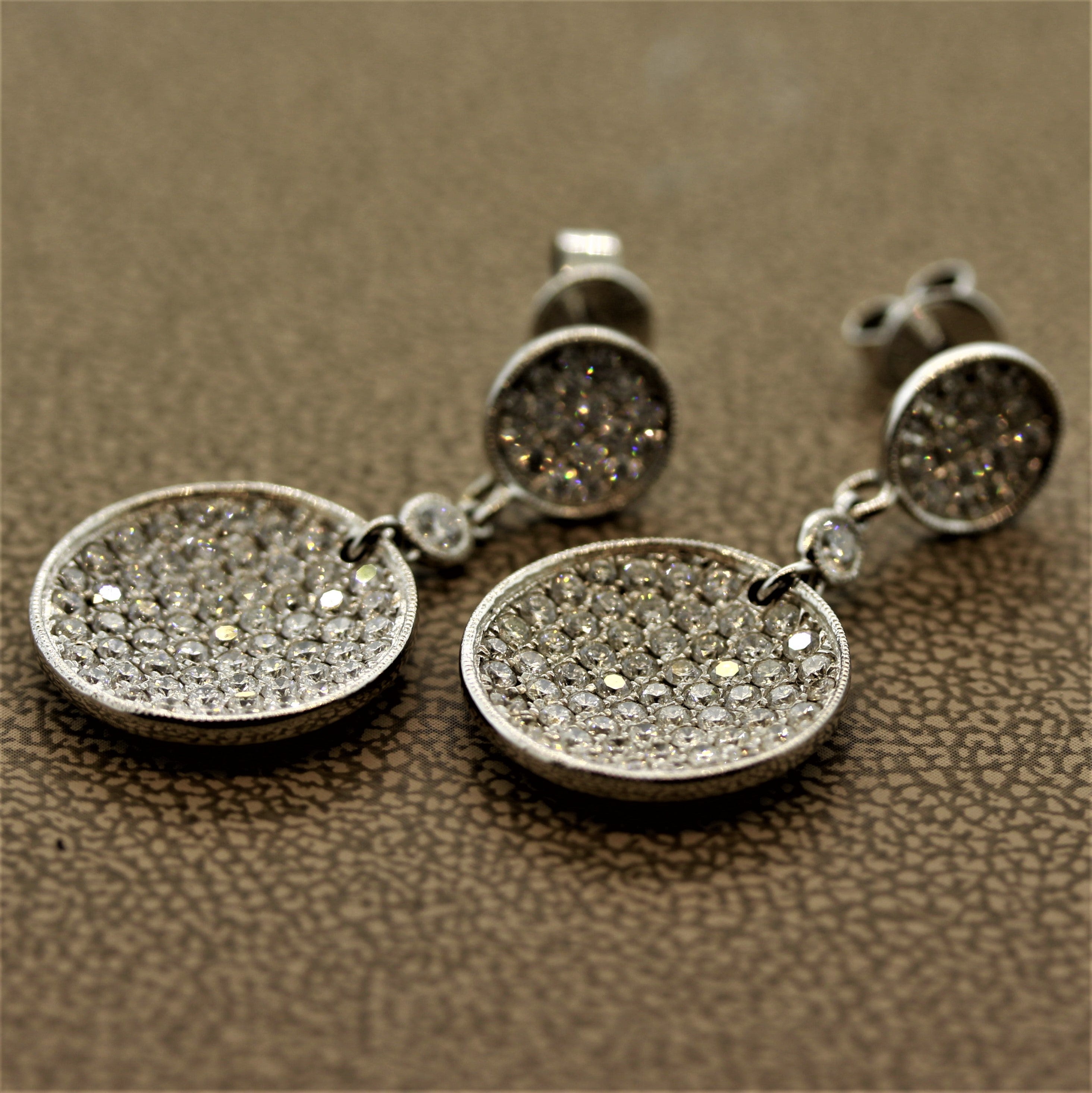 Diamond Disc Gold Drop Earrings