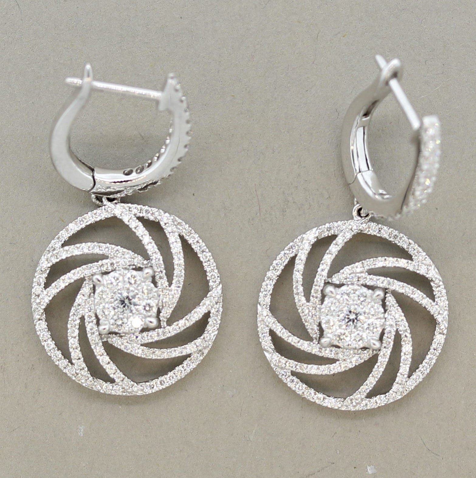 Diamond Swirl Gold Drop Earrings
