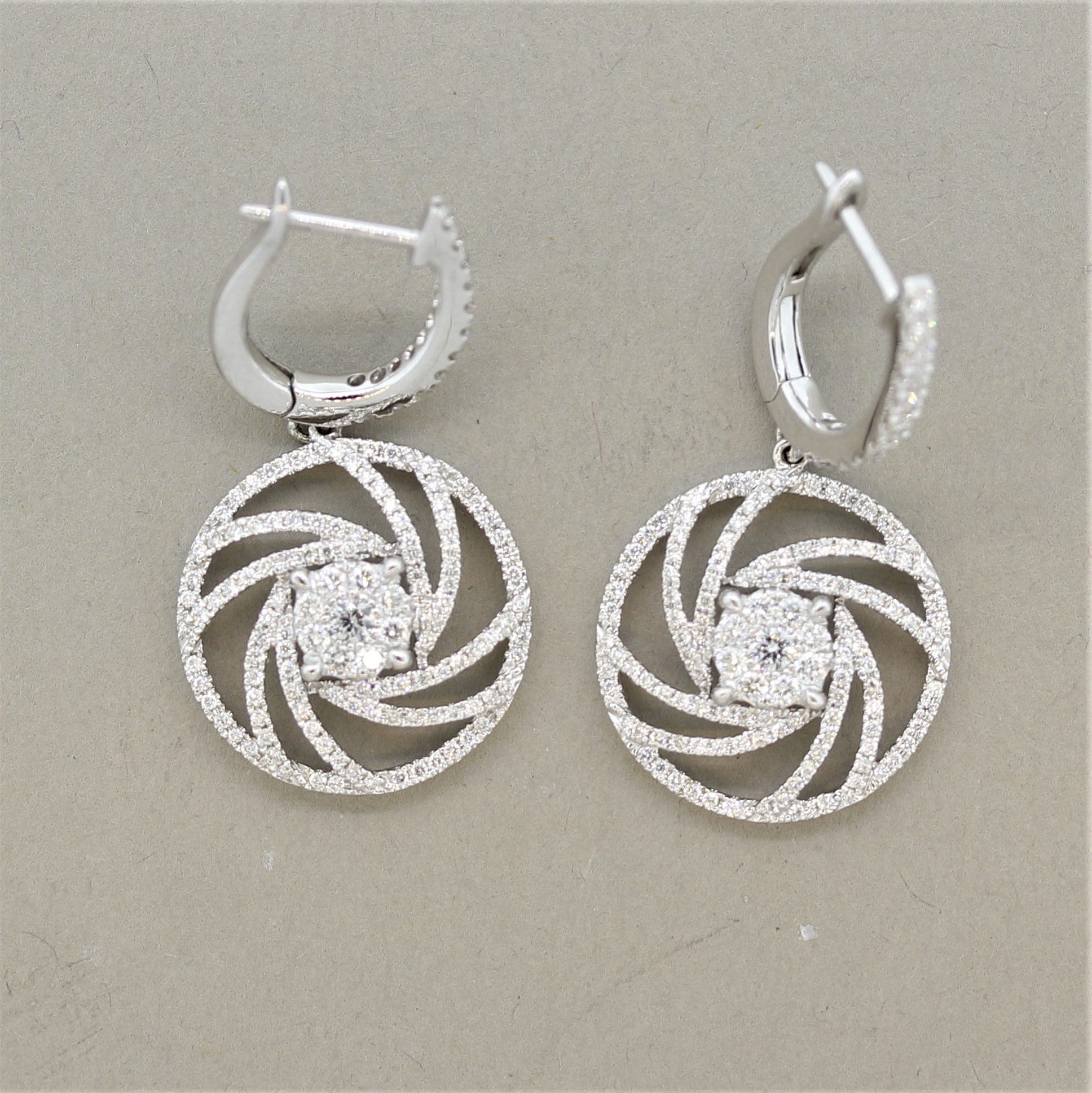 Diamond Swirl Gold Drop Earrings