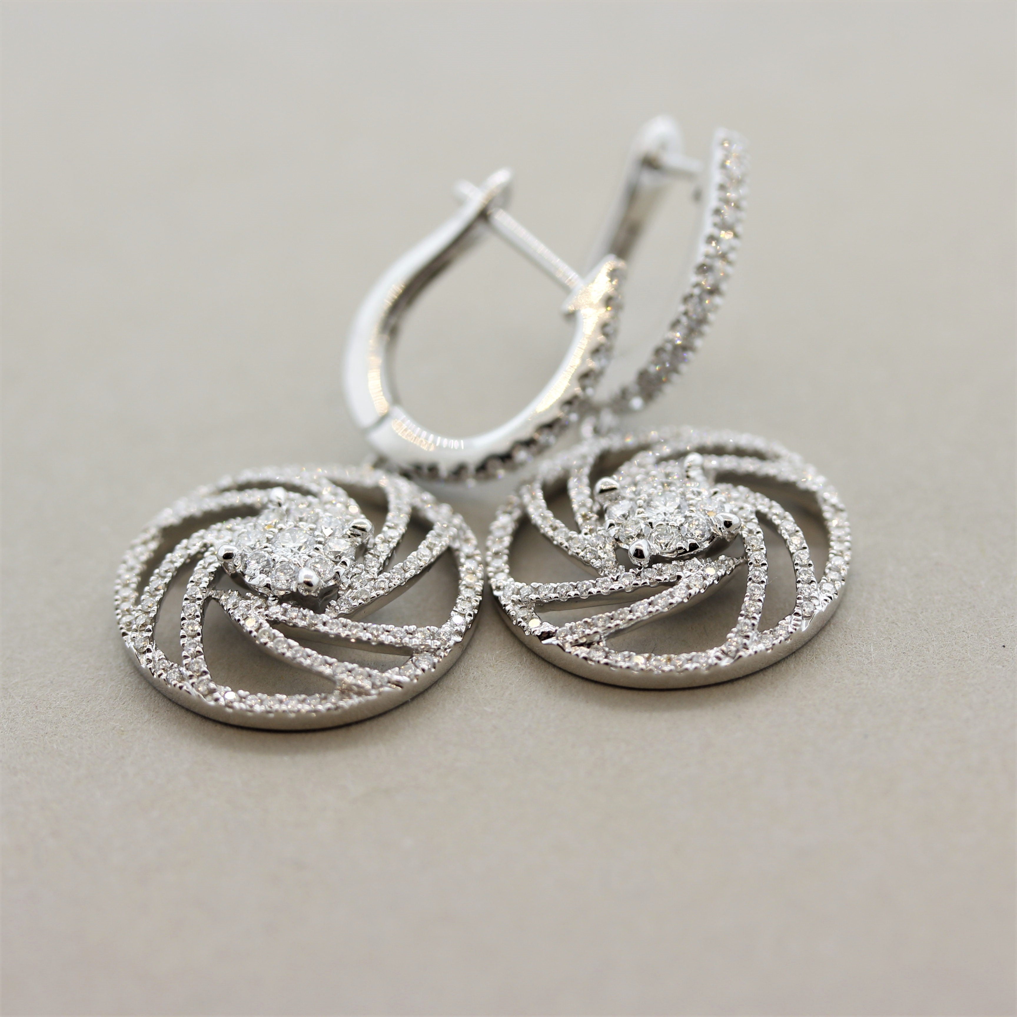 Diamond Swirl Gold Drop Earrings