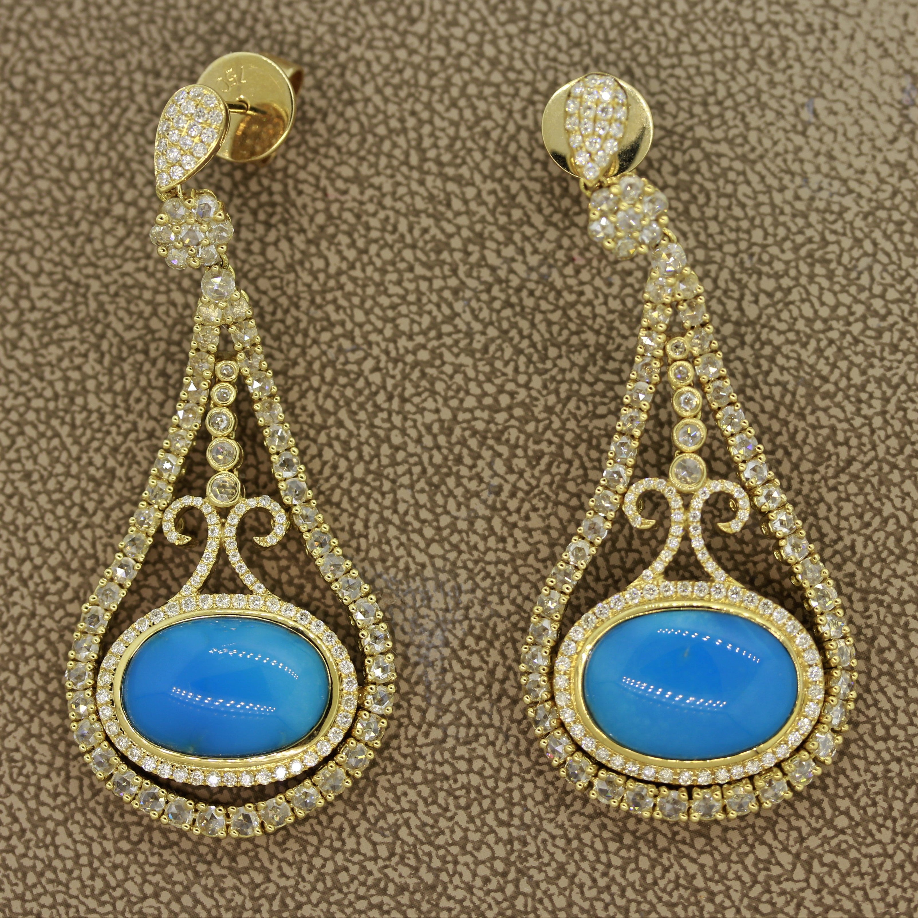 Turquoise Diamond Gold Drop Earrings