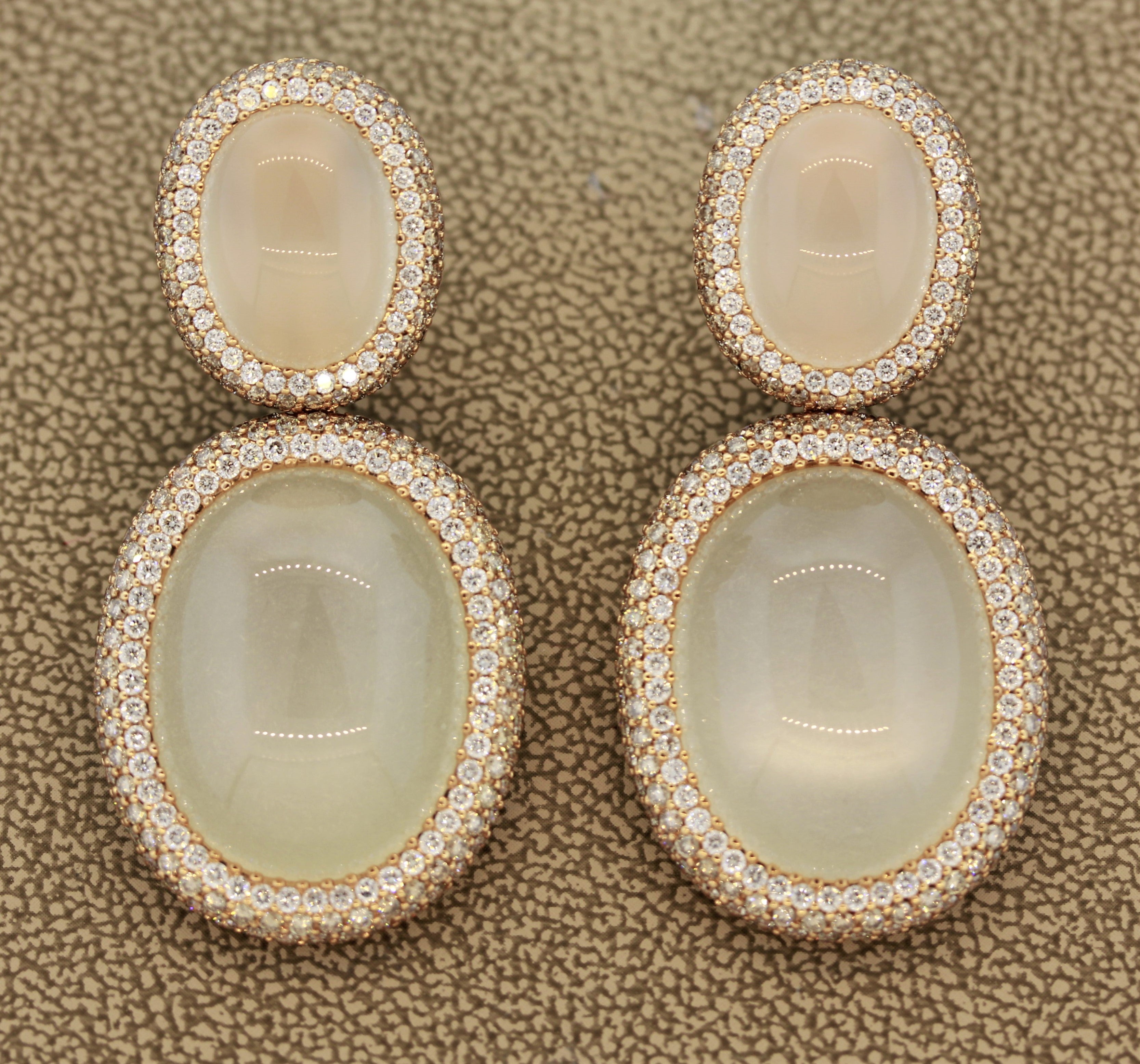 Moonstone Diamond Gold Drop Earrings