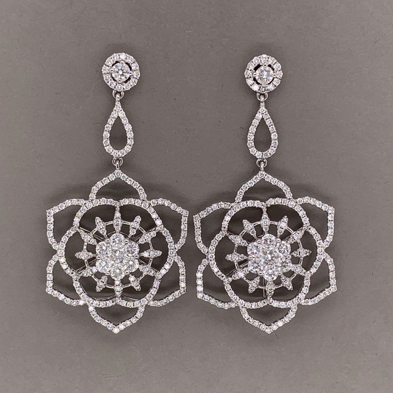 Diamond Flower Gold Drop Earrings