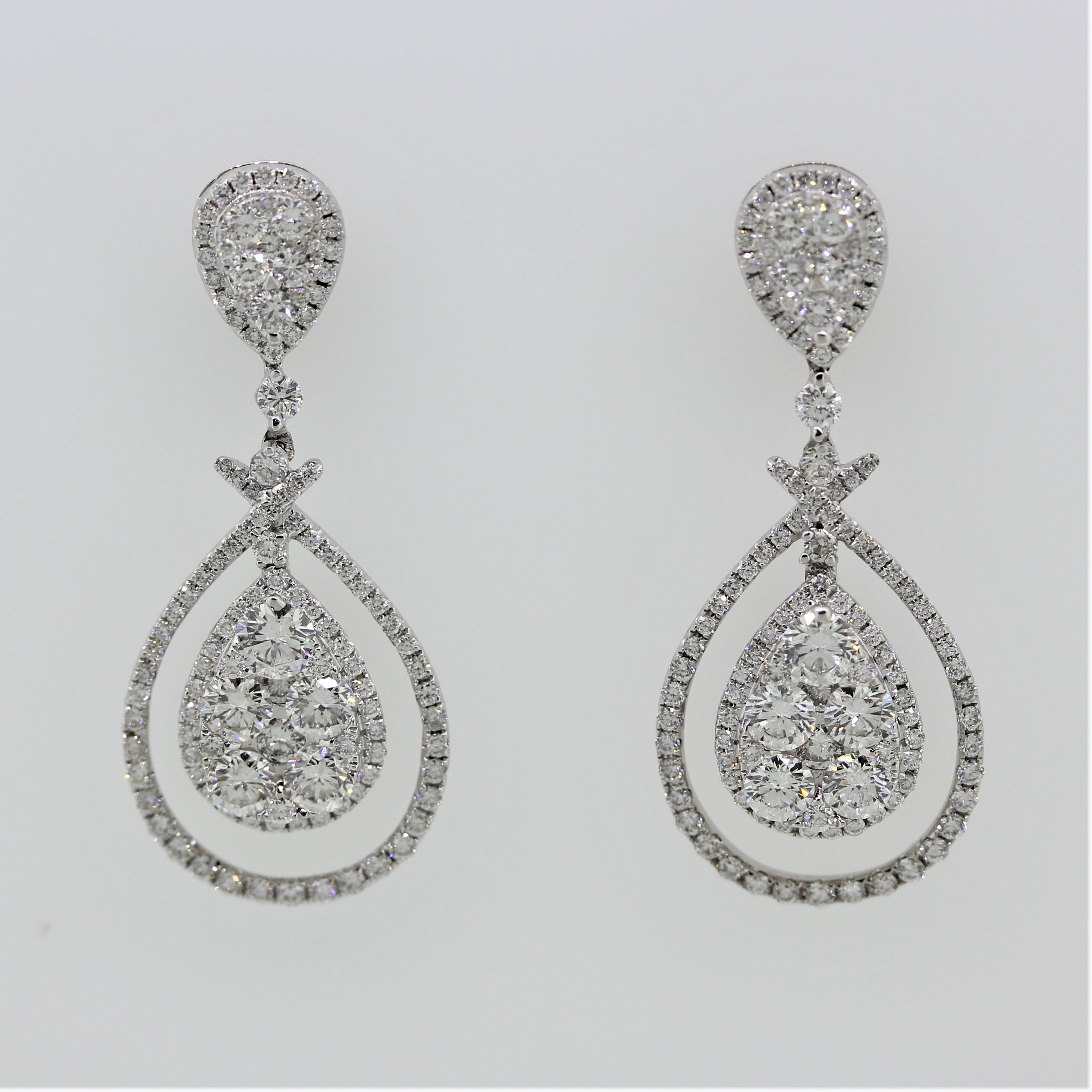 Diamond Cluster Gold Drop Earrings