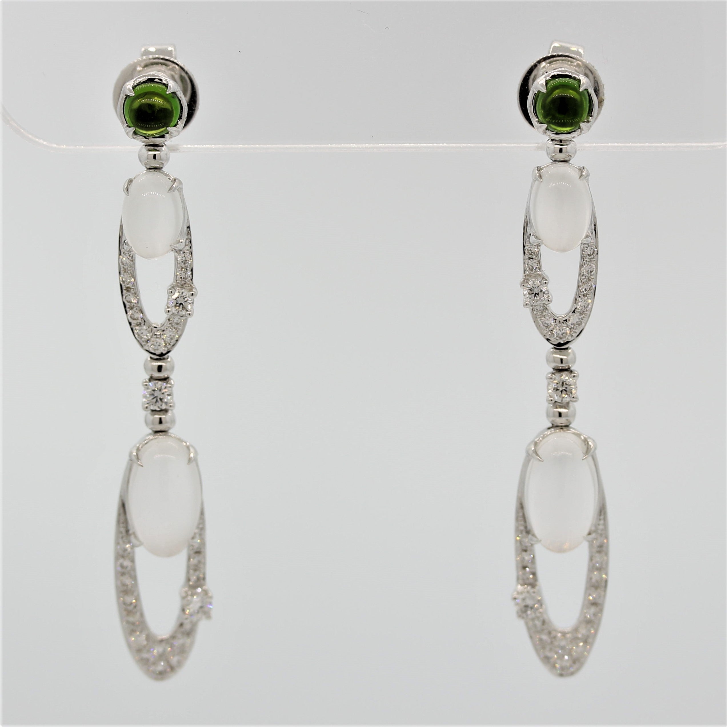 Moonstone Diamond Peridot Gold Dangle Earrings