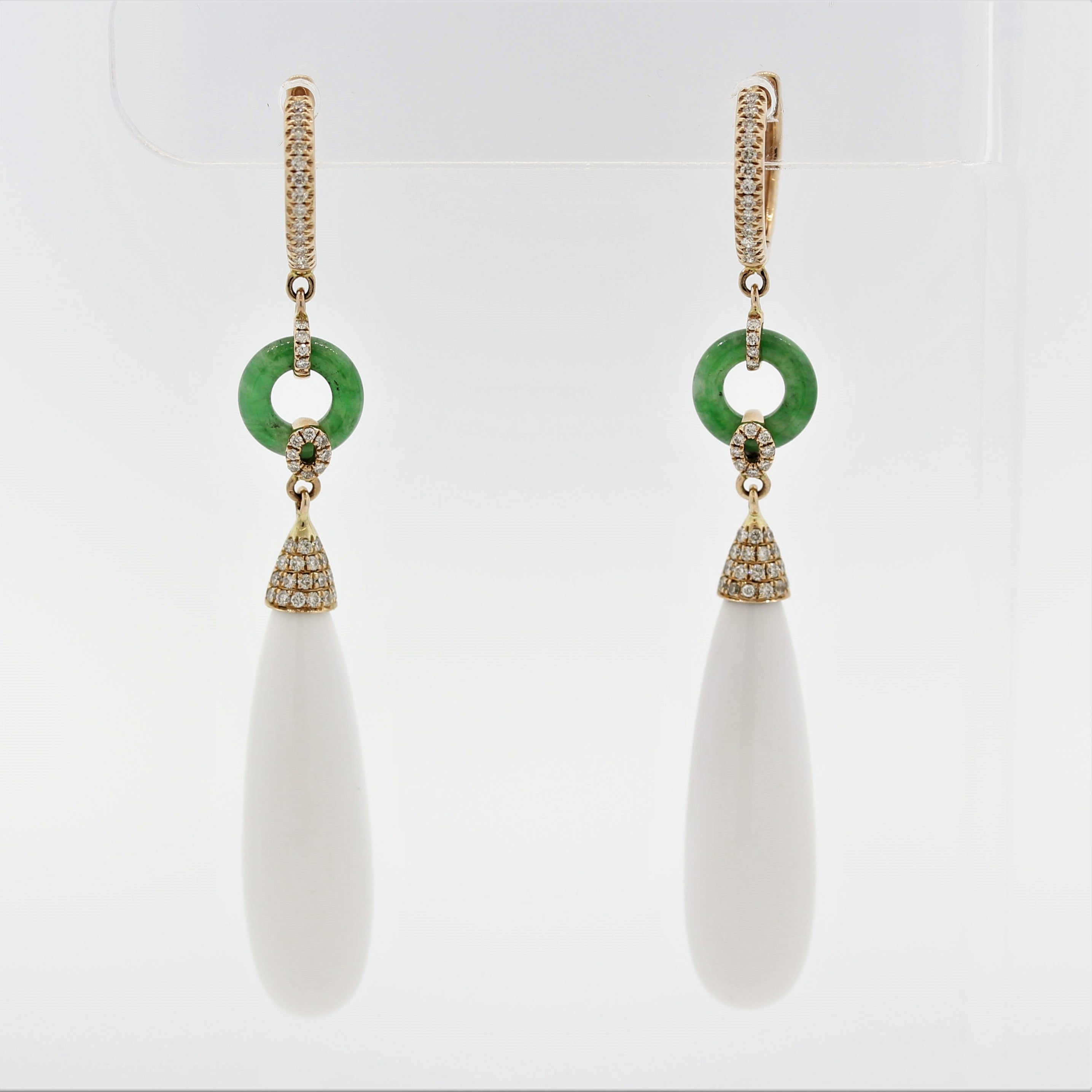 Onyx Jade Diamond Gold Drop Earrings