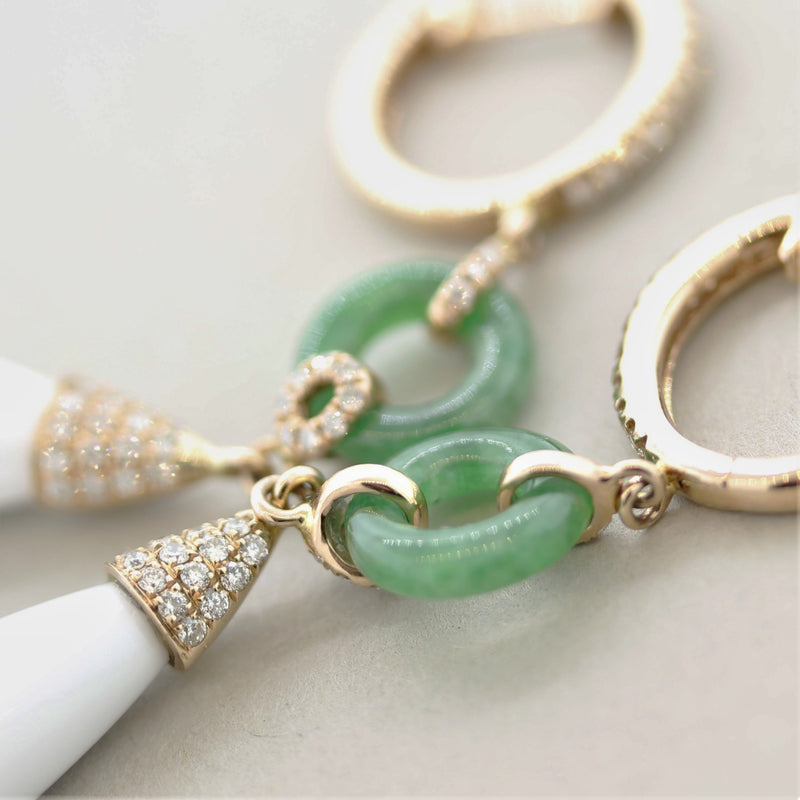 Onyx Jade Diamond Gold Drop Earrings