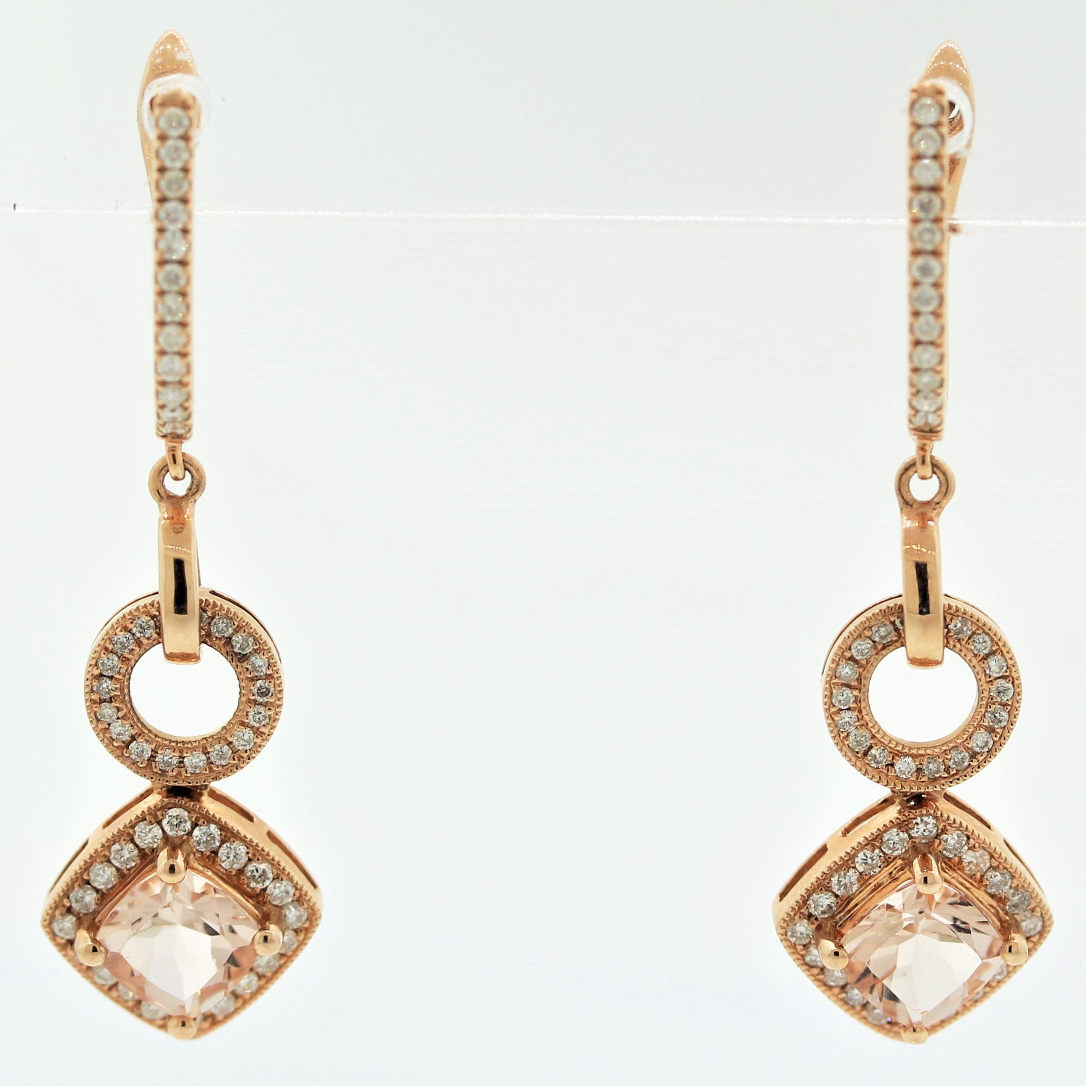 Morganite Diamond Gold Drop Earrings