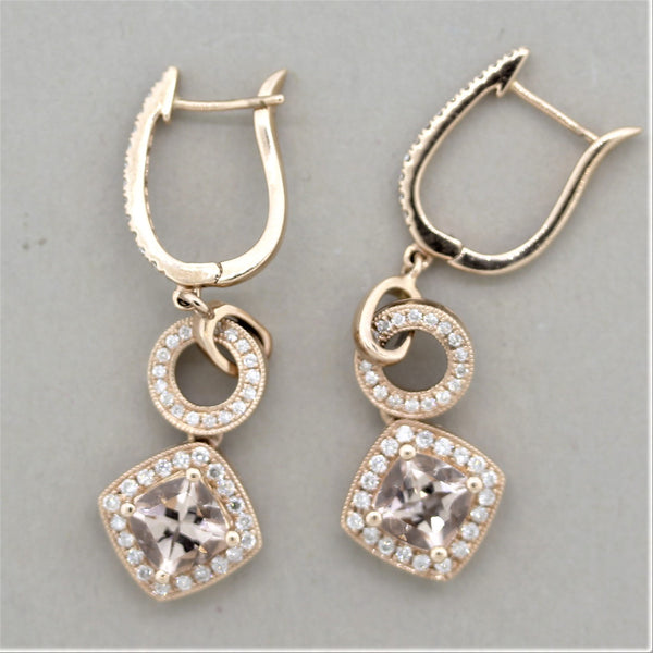 Morganite Diamond Gold Drop Earrings