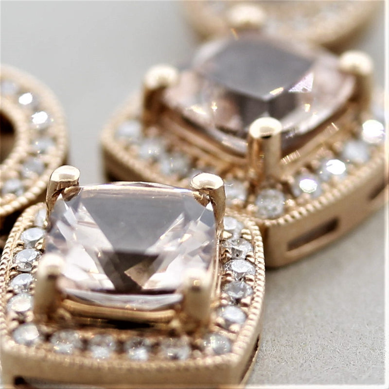 Morganite Diamond Gold Drop Earrings