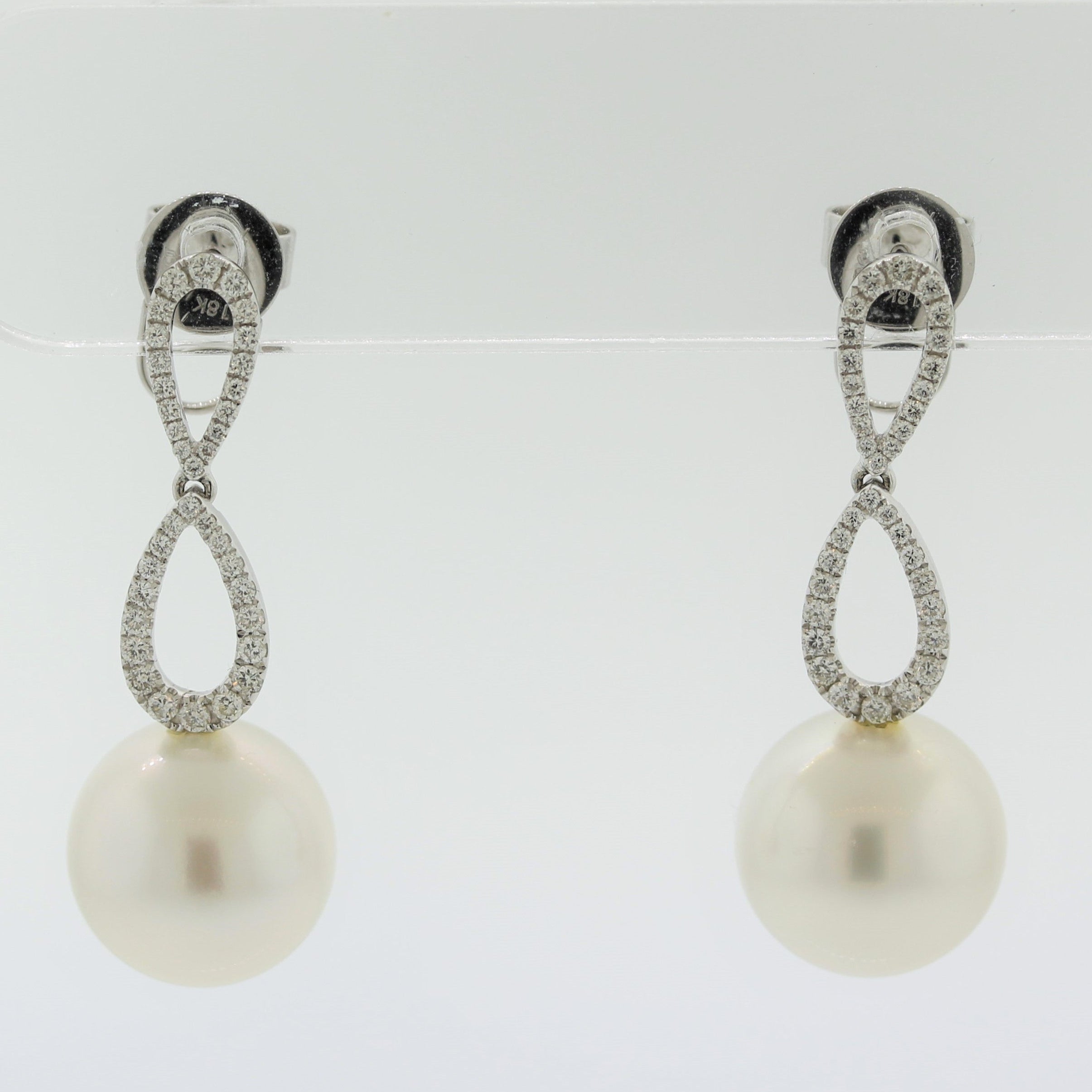 South Sea Pearl Diamond Drop Gold Earrings