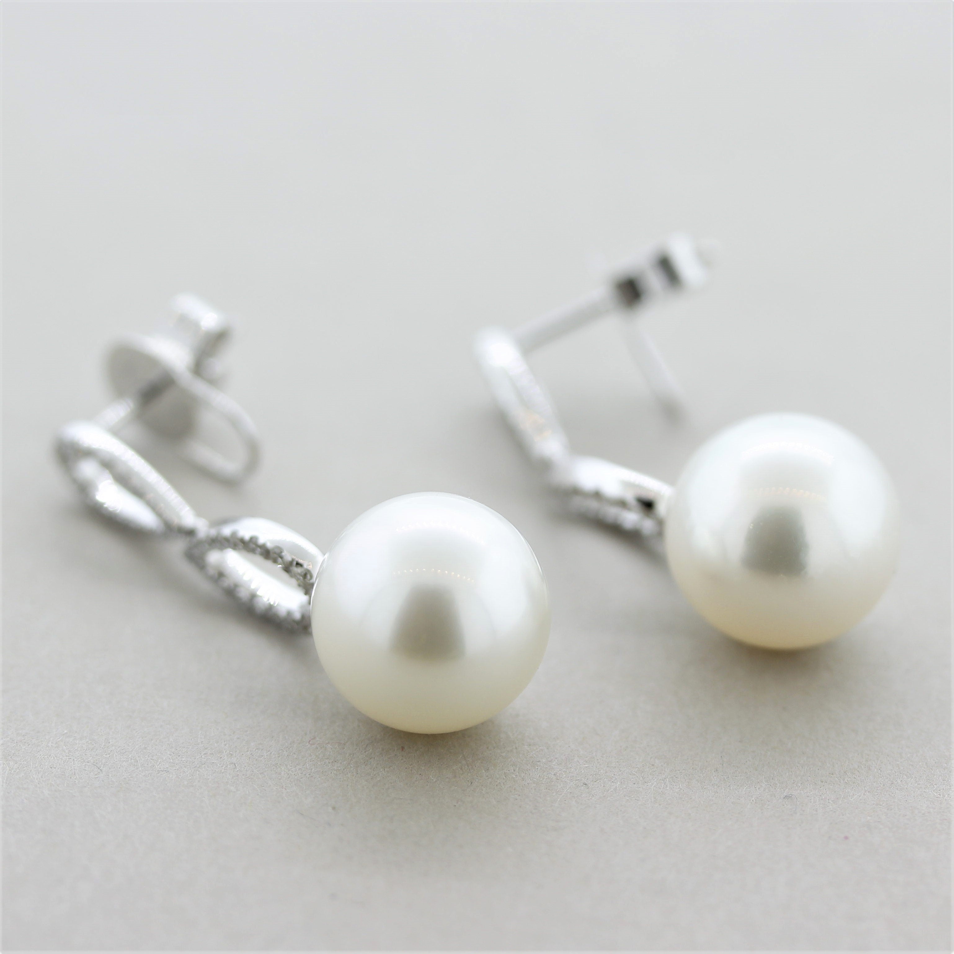 South Sea Pearl Diamond Drop Gold Earrings