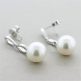 South Sea Pearl Diamond Drop Gold Earrings