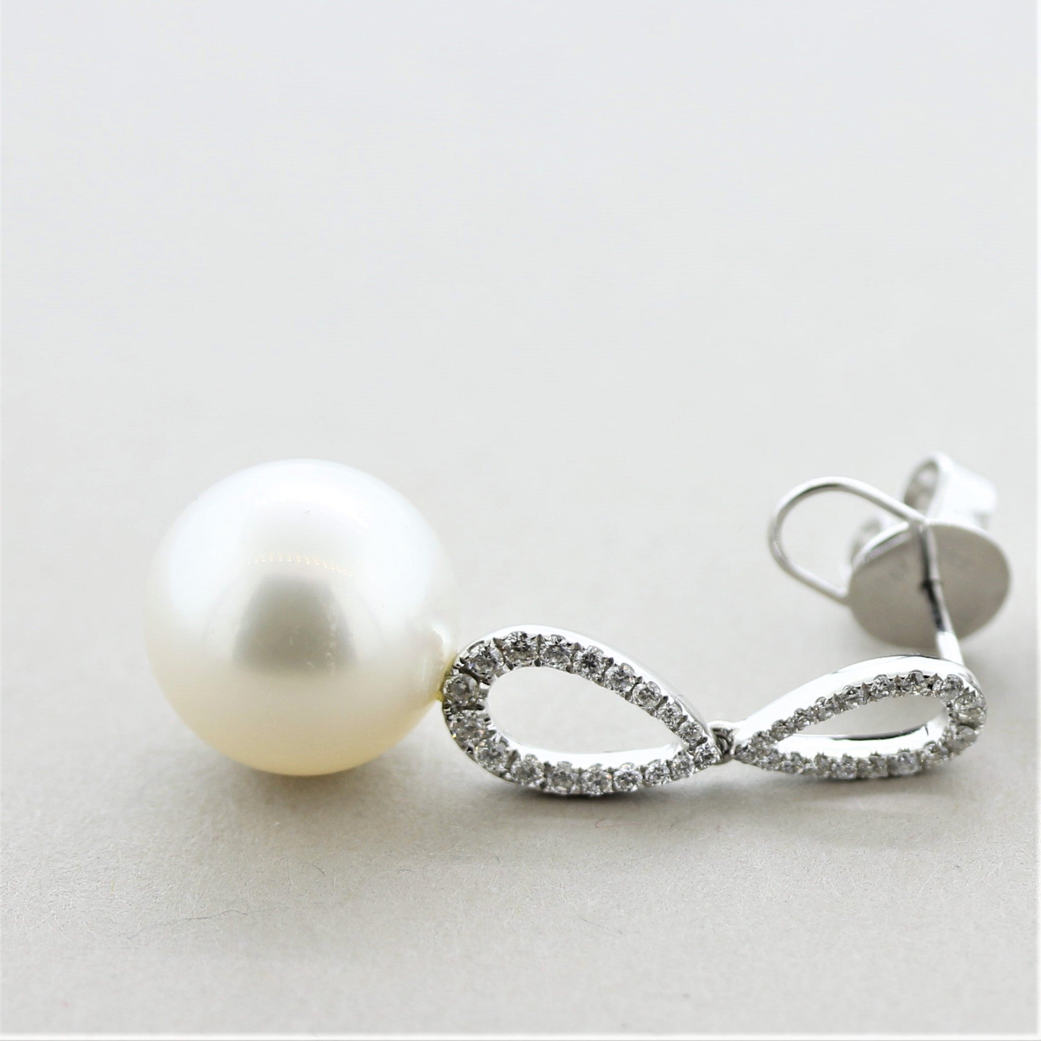 South Sea Pearl Diamond Drop Gold Earrings