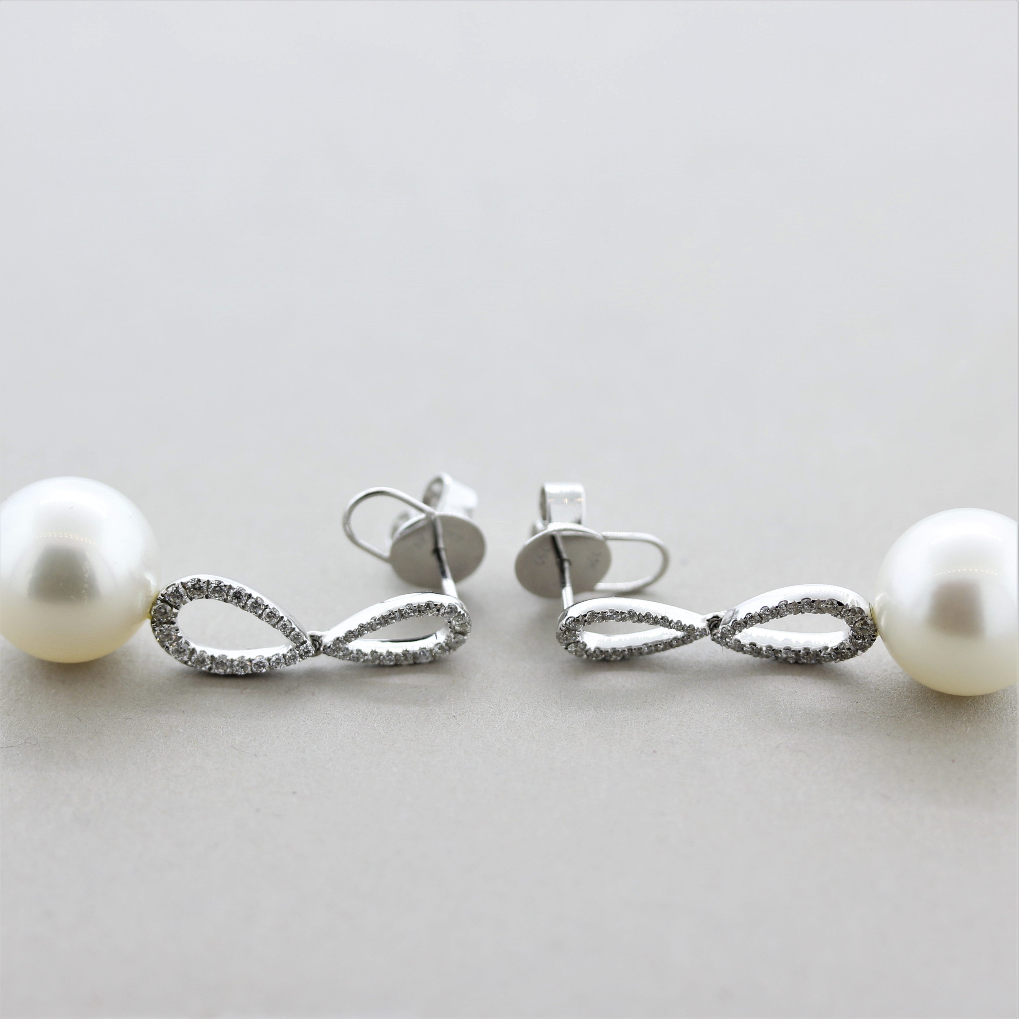 South Sea Pearl Diamond Drop Gold Earrings