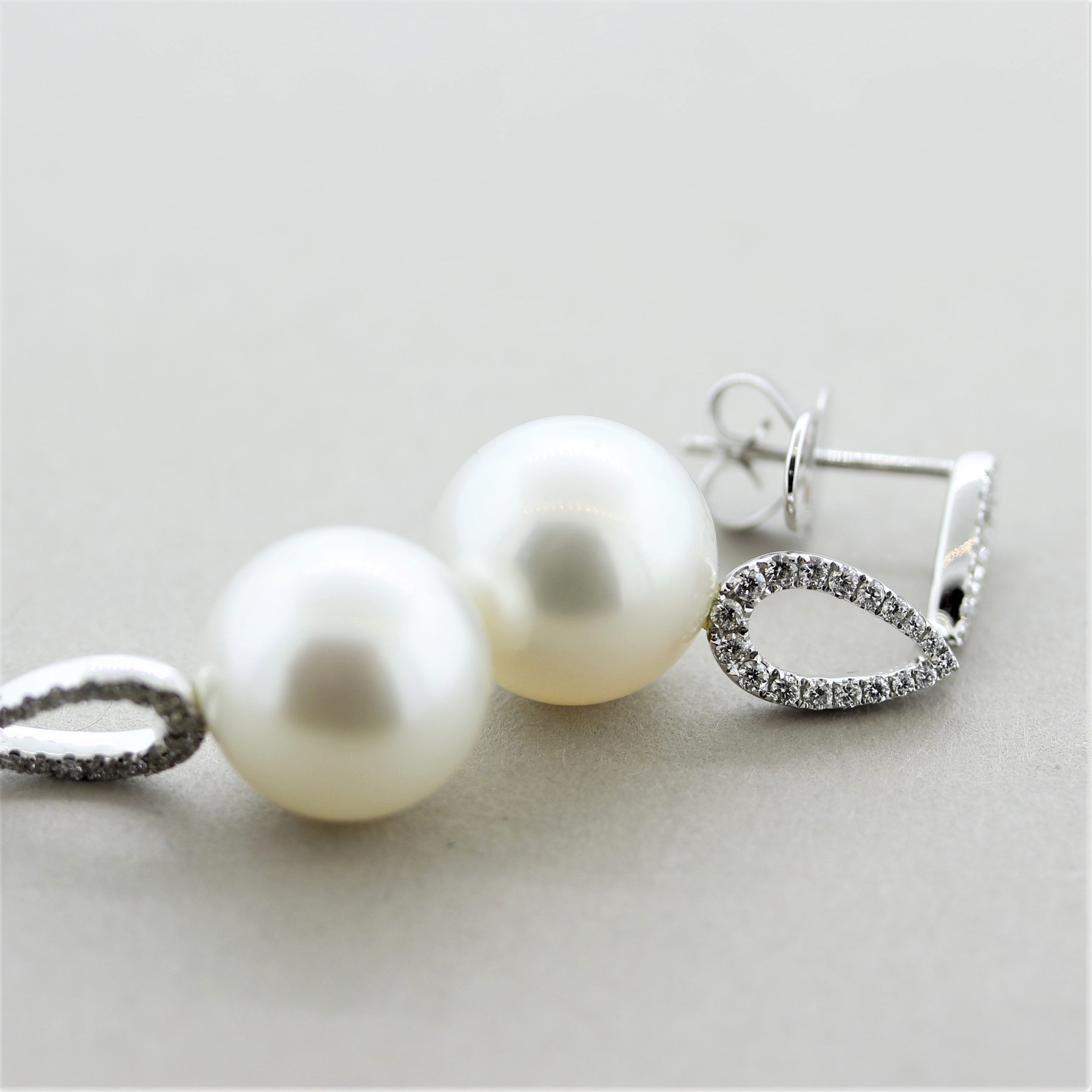 South Sea Pearl Diamond Drop Gold Earrings