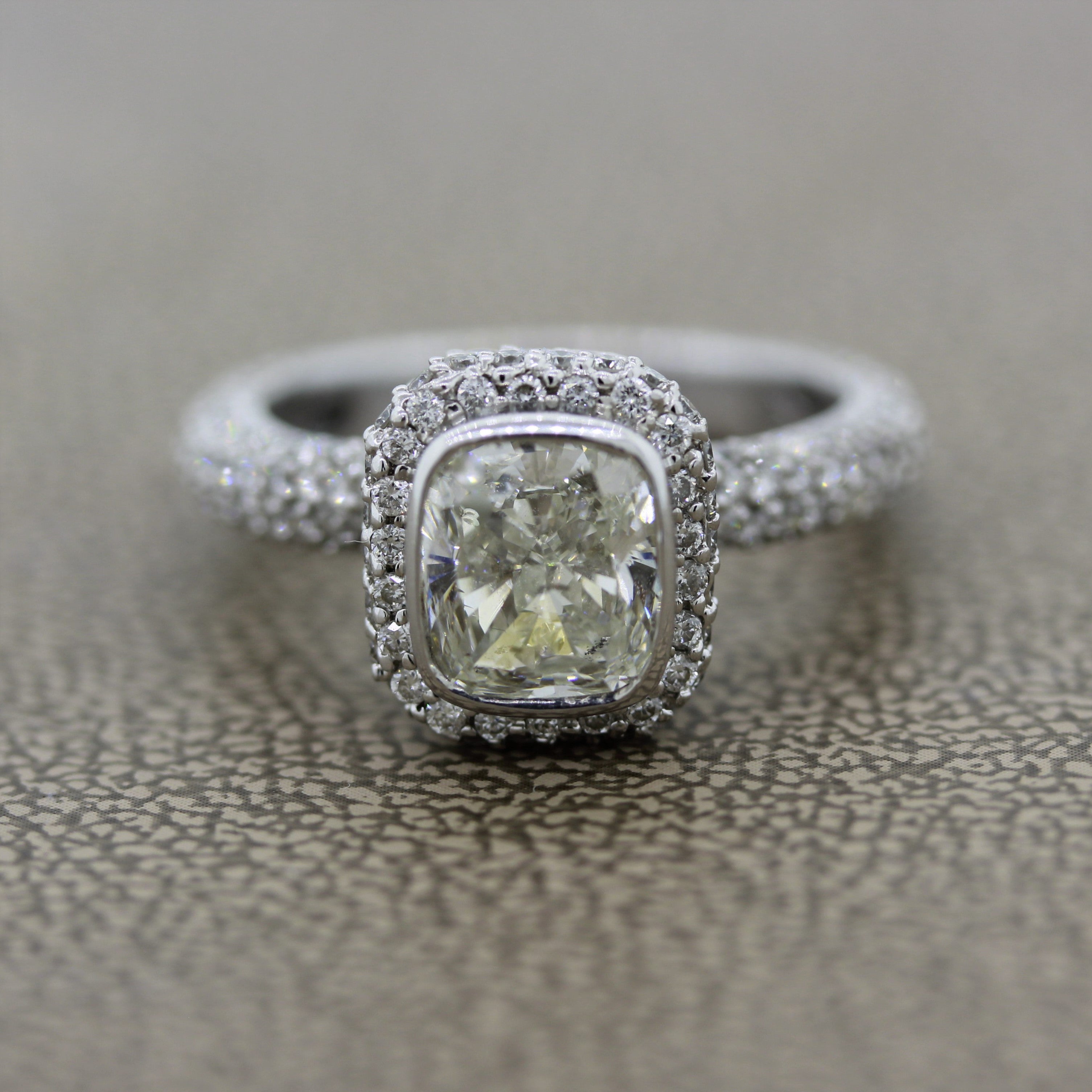 Cushion Diamond Gold Bezel Set Engagement Ring