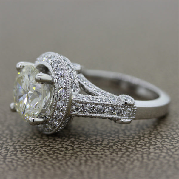 3.29 Carat Round Diamond Platinum Engagement Ring