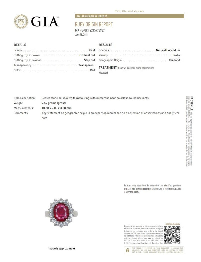 3.46 Carat Ruby Diamond Halo Platinum Ring, GIA Certified