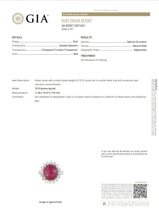 10.30 Carat No-Heat Ruby Cabochon Diamond Platinum Ring, GIA Certified