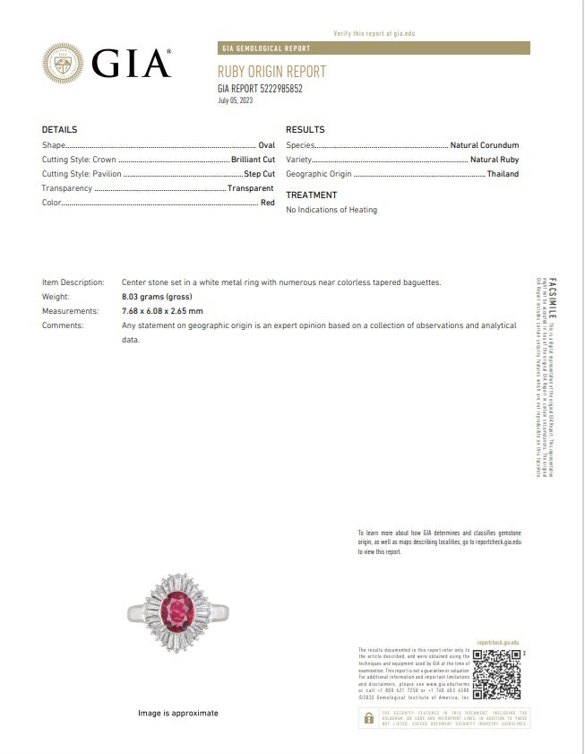 1.32 Carat No-Heat Ruby Diamond Platinum Ballerina Ring, GIA Certified
